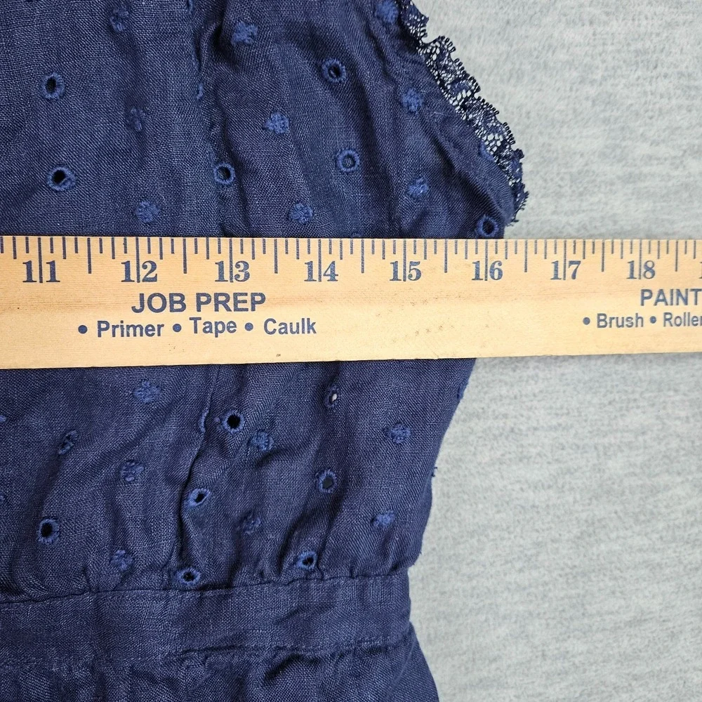 Reformation Women Sz 6 Blue Linen Eyelet Peplum Tank Top Button Front 100% Linen
